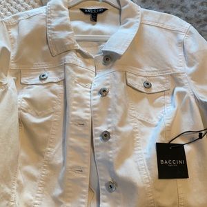 New. Baccini white denim short jacket. White.